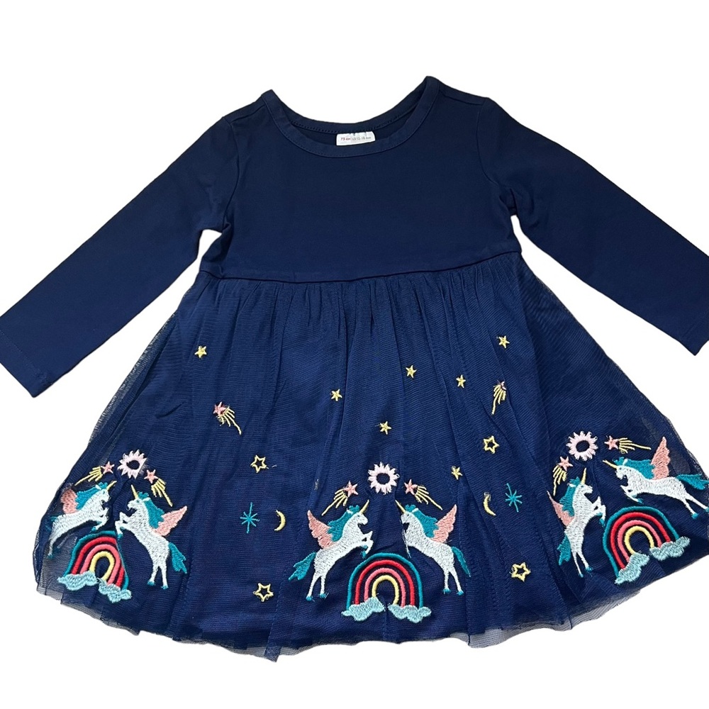 Hanna Andersson NEW Unicorn and Rainbows Tulle Skirt Dress Size 75(12-18…